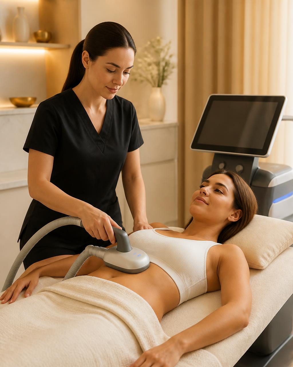 Client receiving Emsculpt NEO body contouring treatment at Joréa Clinic Peterborough